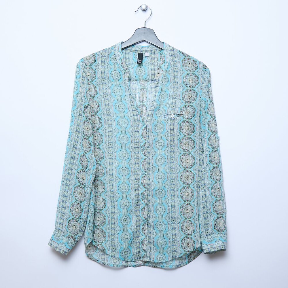 KUT from the Kloth Jasmine Chiffon Button Up Long Sleeve Top Pari Blue Orchid S